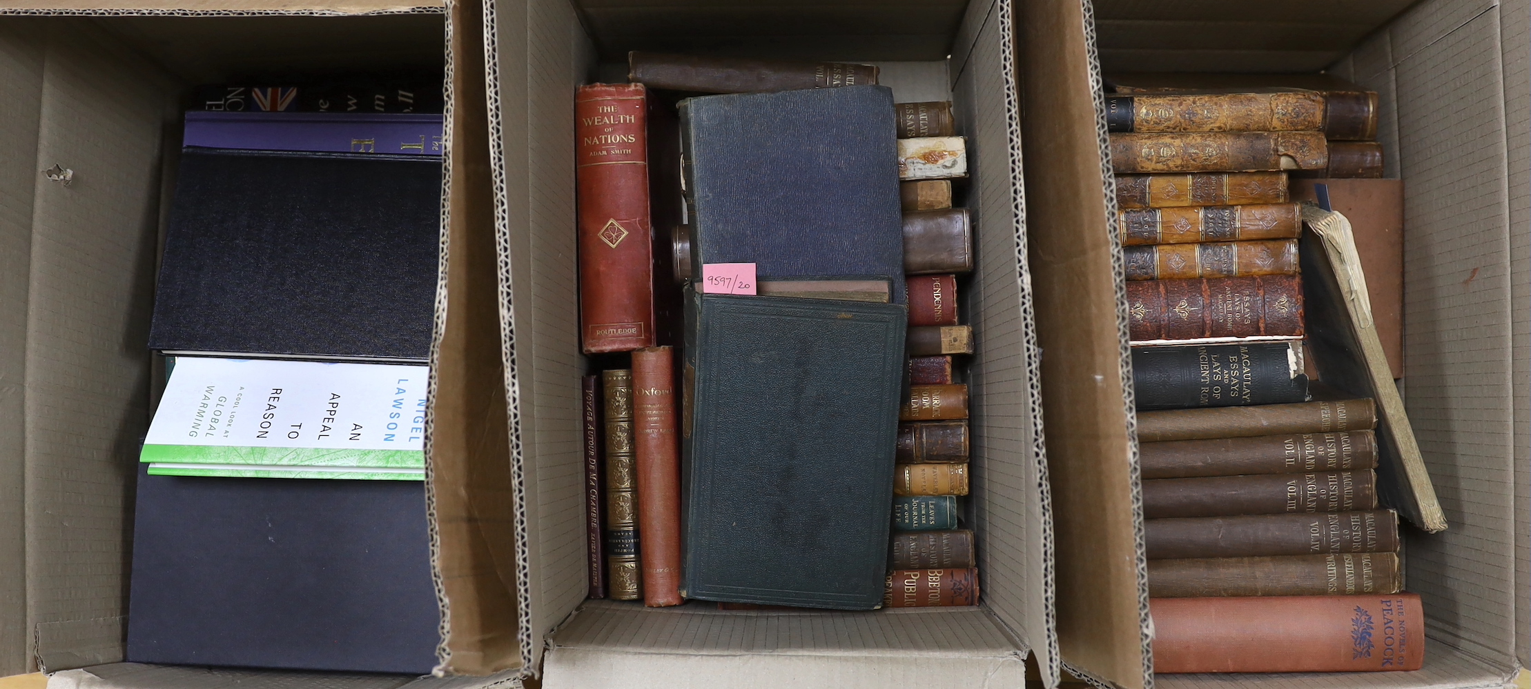 A quantity of leather bound and hardback books to include Hume's History of England, NB: From the Estate of Rt Hon Lord Lawson of Blaby